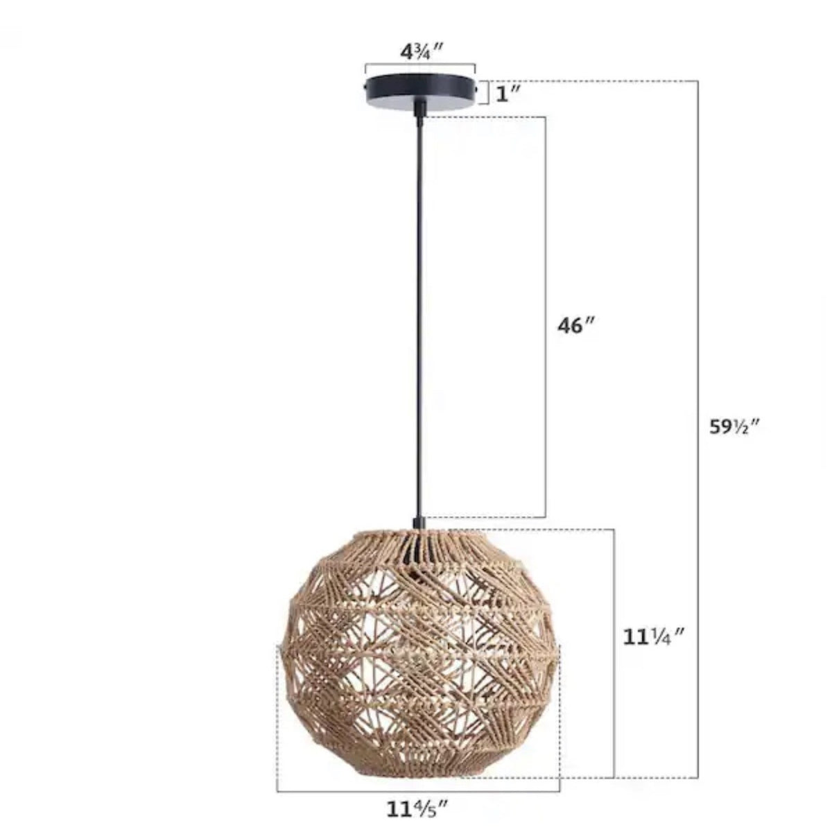 1-Light Rattan Pendant Light Woven Natural Shade Matte Black - Open Box