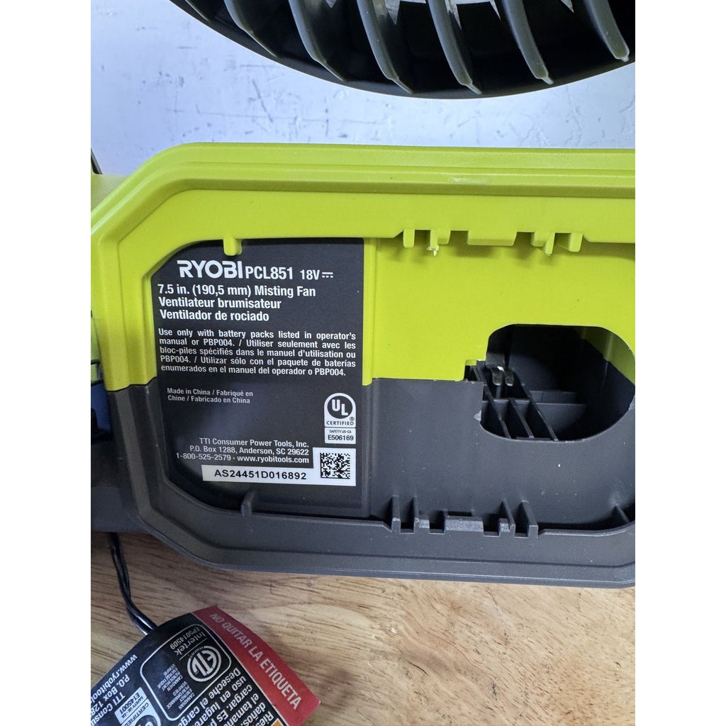 RYOBI ONE+ 18V Bucket Top Misting Fan Kit PCL851K Battery Charger OB