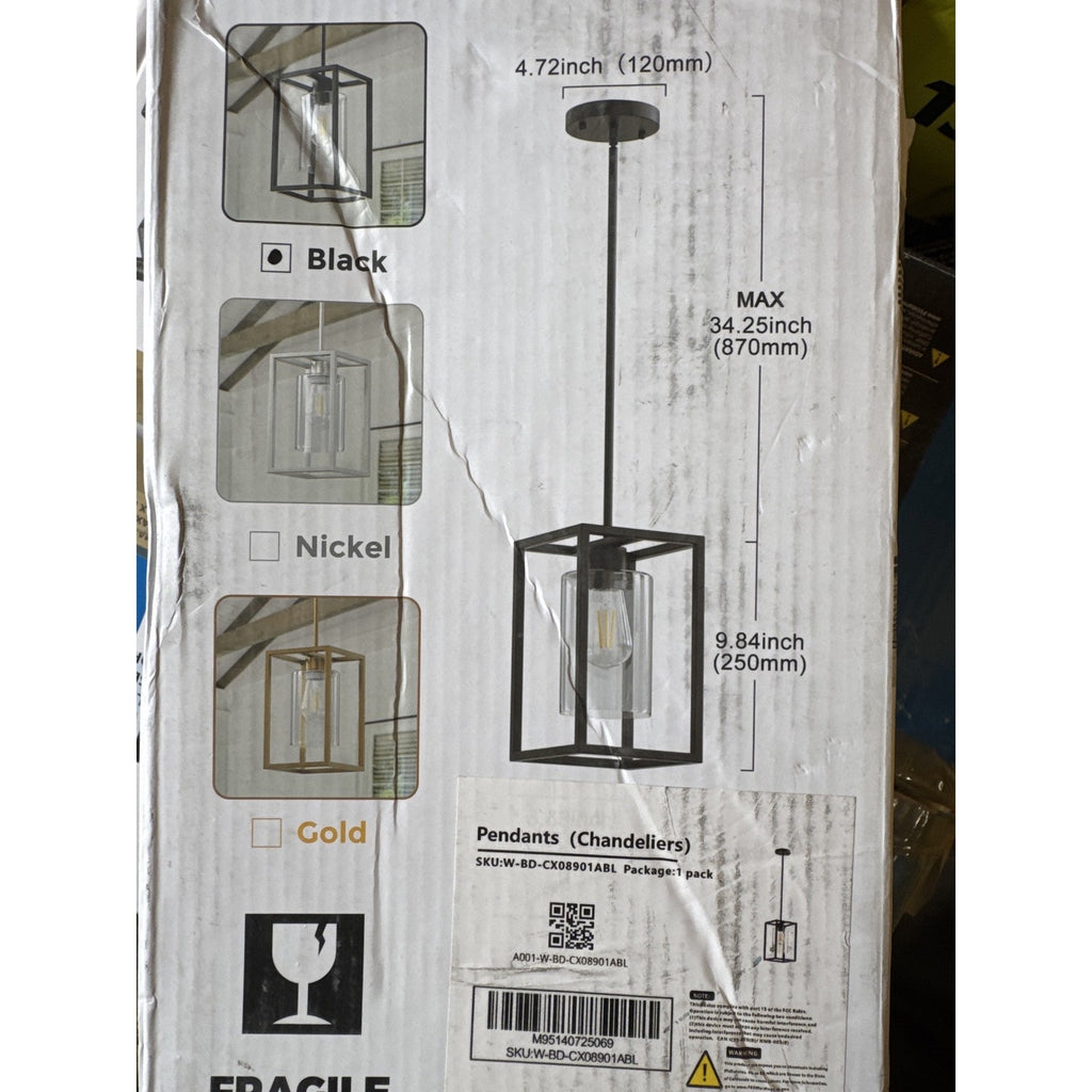 1-Light Black Metal Cage Pendant Light Industrial Farmhouse Style - Open Box