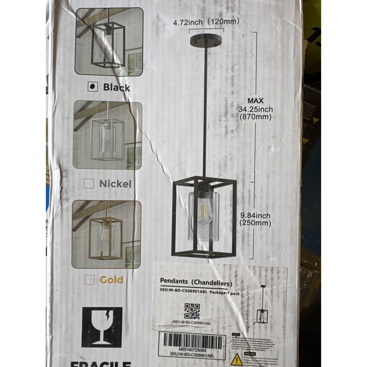 1-Light Black Metal Cage Pendant Light Industrial Farmhouse Style - Open Box