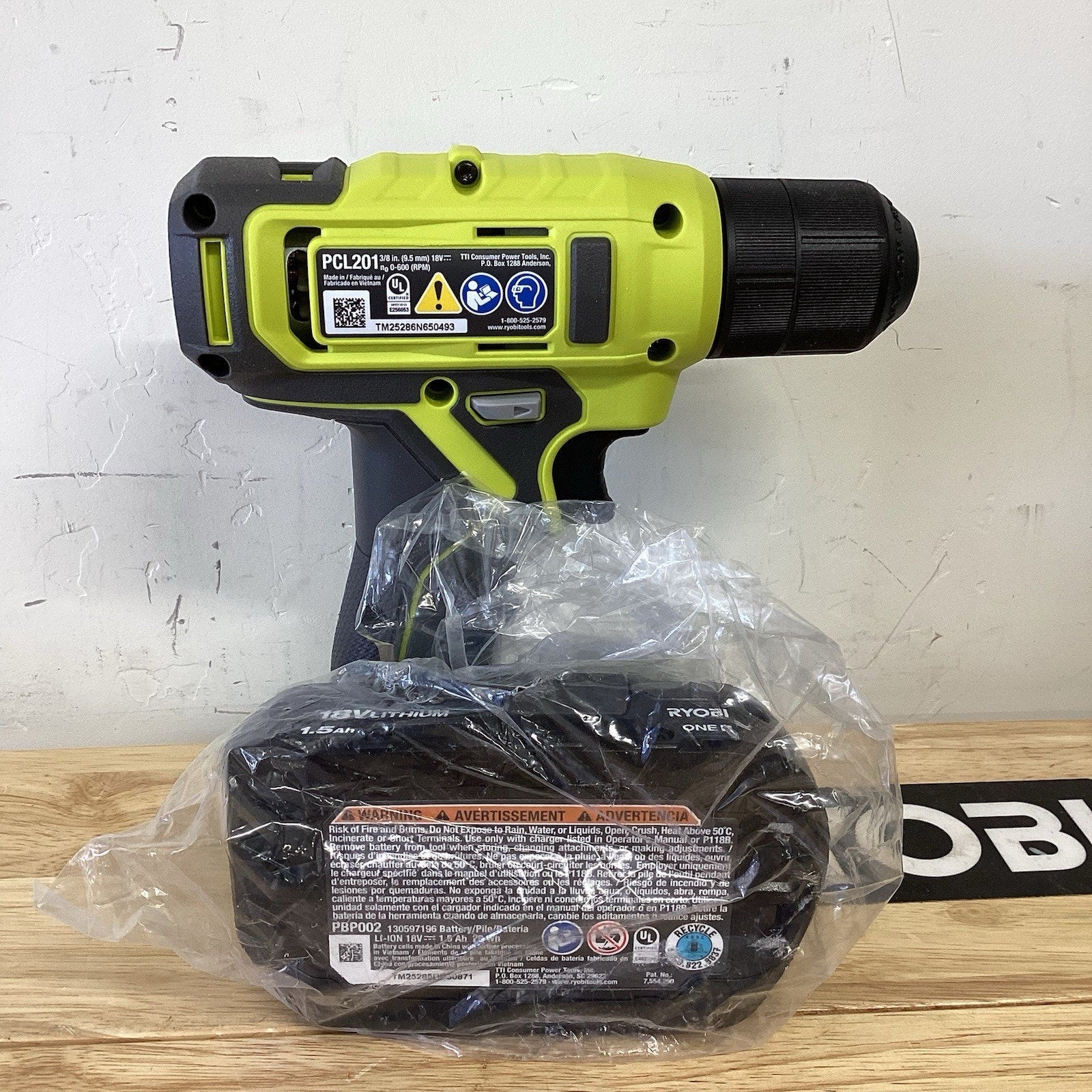 RYOBI ONE+ 18V 3/8 in Drill/Driver Kit 1.5 Ah Battery & Charger PCL201K1 (OB)
