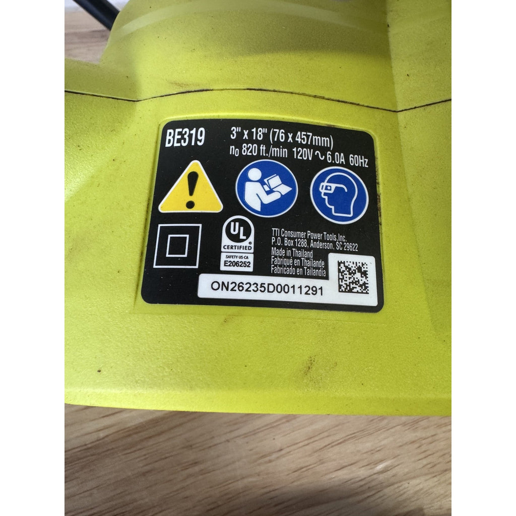 Ryobi BE319 CORDED Belt Sander 3x18 6 Amp Tested Working Very Used Dust Bag