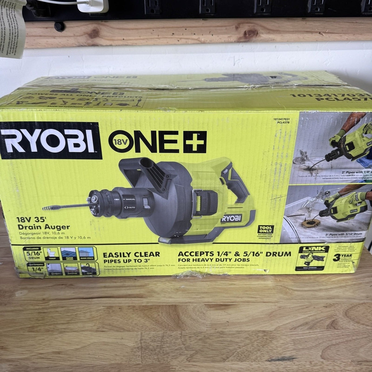 Ryobi PCL457B 18V ONE+ Drain Auger 35 ft Auto Feed Tool Only Open Box