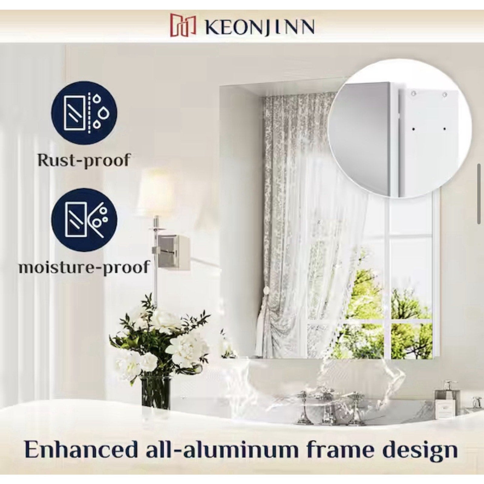 KeonJinn 16 in. W x 24 in. H Medicine Cabinet Rectangular Frameless