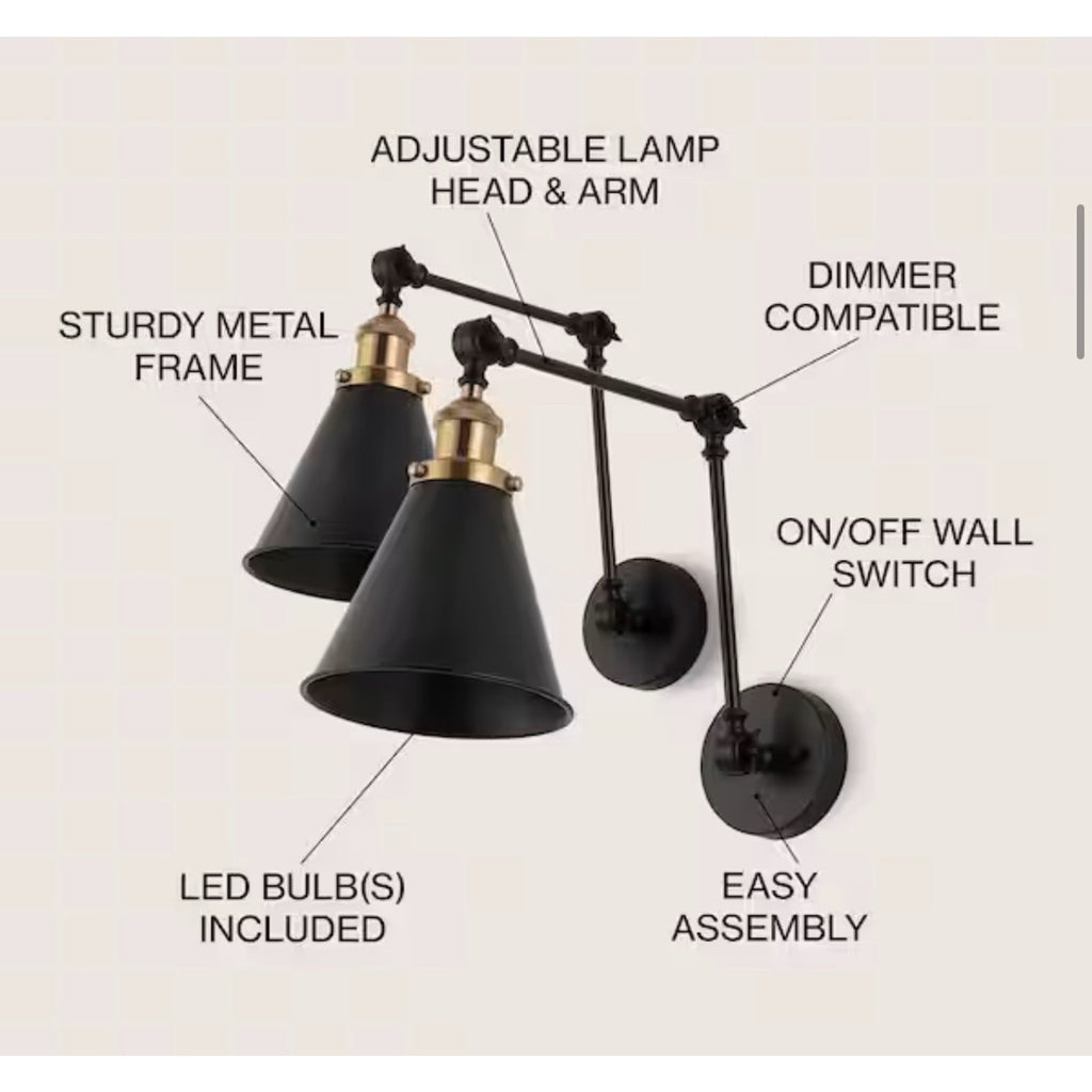 JONATHAN Y Rover 7in Swing Arm Wall Sconce Set of 2 JYL7462A-SET2 OB