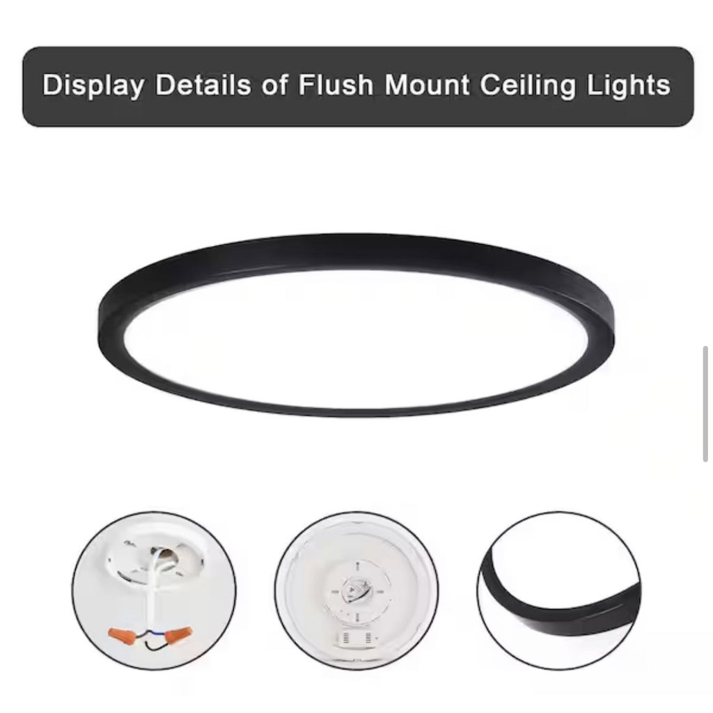 Lot of 6: 9in Ultra Slim LED Flush Mount Ceiling Lights Black OB
