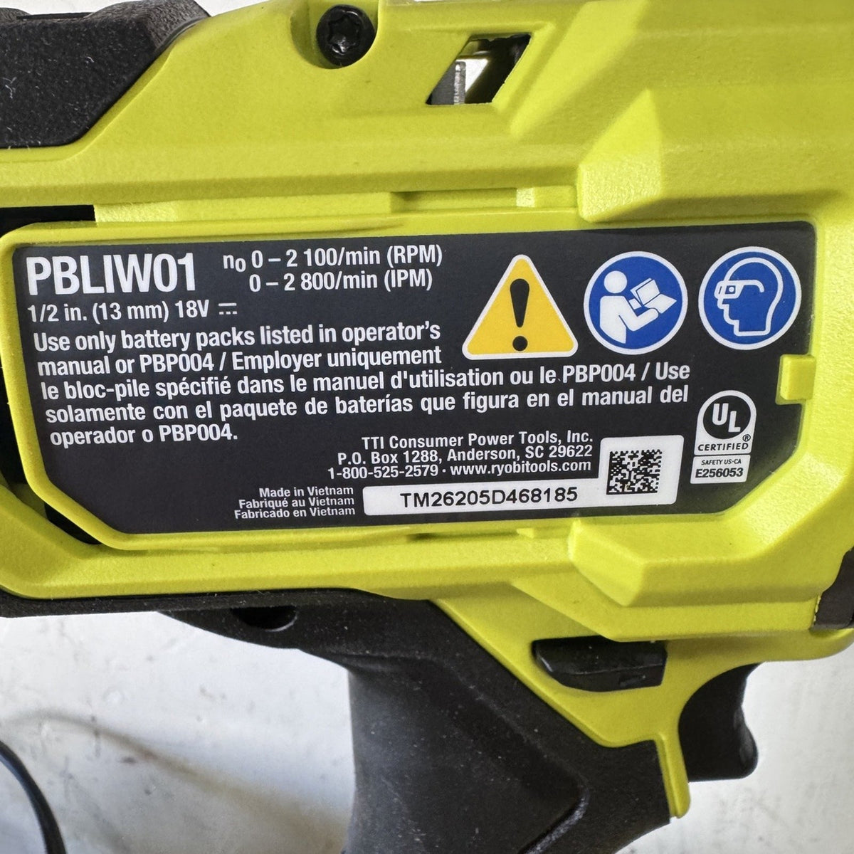 Ryobi PBLIW01K1 18V ONE+ HP Impact Wrench Kit 4Ah Battery Charger Tested