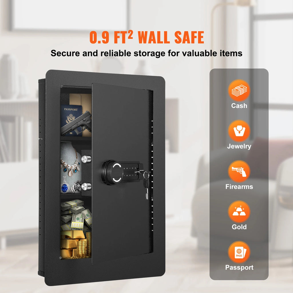 SucceBuy Tall Wall Safe 3/4-Tier Hidden Wall Safe w/ Keypad Q235 Cold-Rolled Steel In Wall Safe for Money Jewelry Passport Home