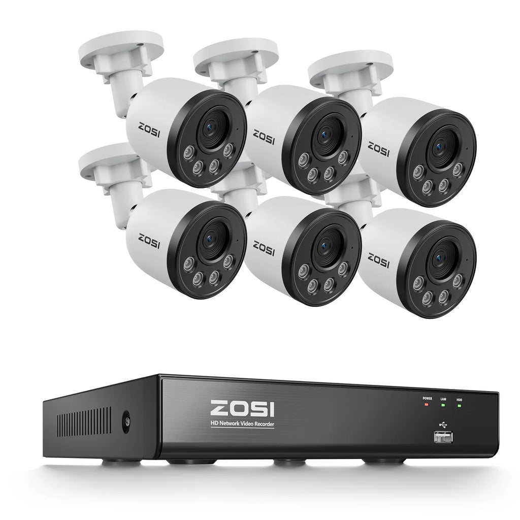 ZOSI 4K PoE NVR Security Camera System 8MP Weatherproof Wired PoE Cameras H.265+ 4K/8MP 8CH CCTV NVR for Home 24/7 Surveillance