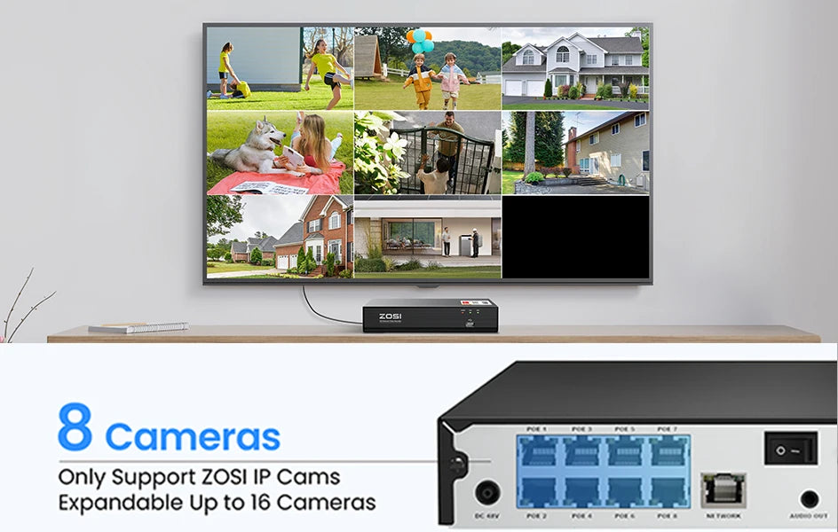 ZOSI 4K 8MP PoE Cctv Security Camera System Smart Home Video Surveillance Kit 8CH NVR Two-Way Audio Outdoor Indoor IP Dome Cam