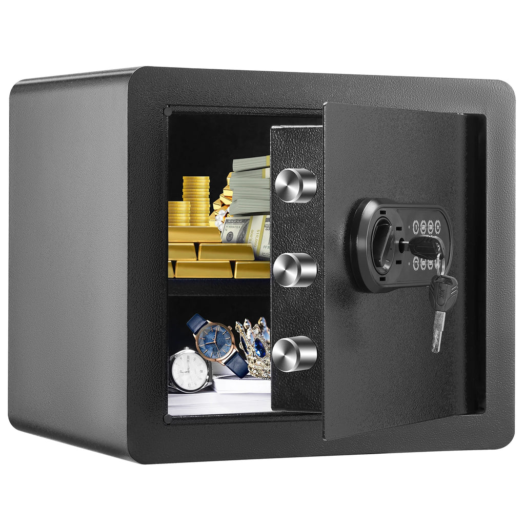 SucceBuy 1.2/0.5 Cubbic Fit Electronic Safe Deposit Safe Box W/ Digital Access & Override Keys for Money Gun Jewelry Document