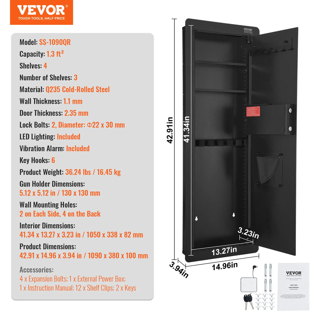 SucceBuy Tall Wall Safe 3/4-Tier Hidden Wall Safe w/ Keypad Q235 Cold-Rolled Steel In Wall Safe for Money Jewelry Passport Home