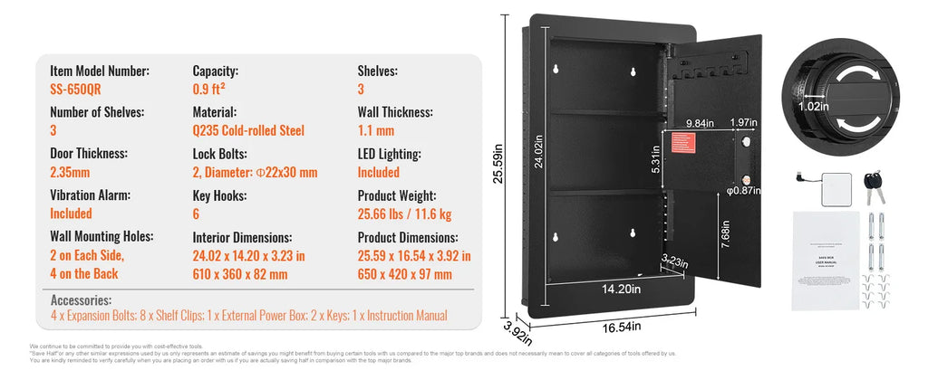 SucceBuy Tall Wall Safe 3/4-Tier Hidden Wall Safe w/ Keypad Q235 Cold-Rolled Steel In Wall Safe for Money Jewelry Passport Home