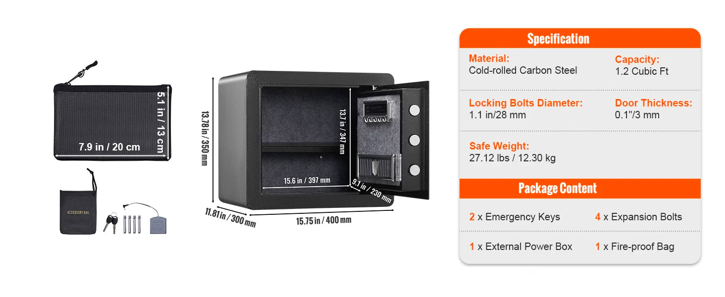 SucceBuy 1.2Cubic Feet Electronic Safe Deposit Safe Box W/ Digital Access & Override Keys for Money Gun Jewelry Document Home