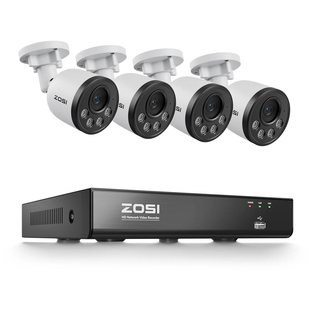 ZOSI 4K PoE NVR Security Camera System 8MP Weatherproof Wired PoE Cameras H.265+ 4K/8MP 8CH CCTV NVR for Home 24/7 Surveillance