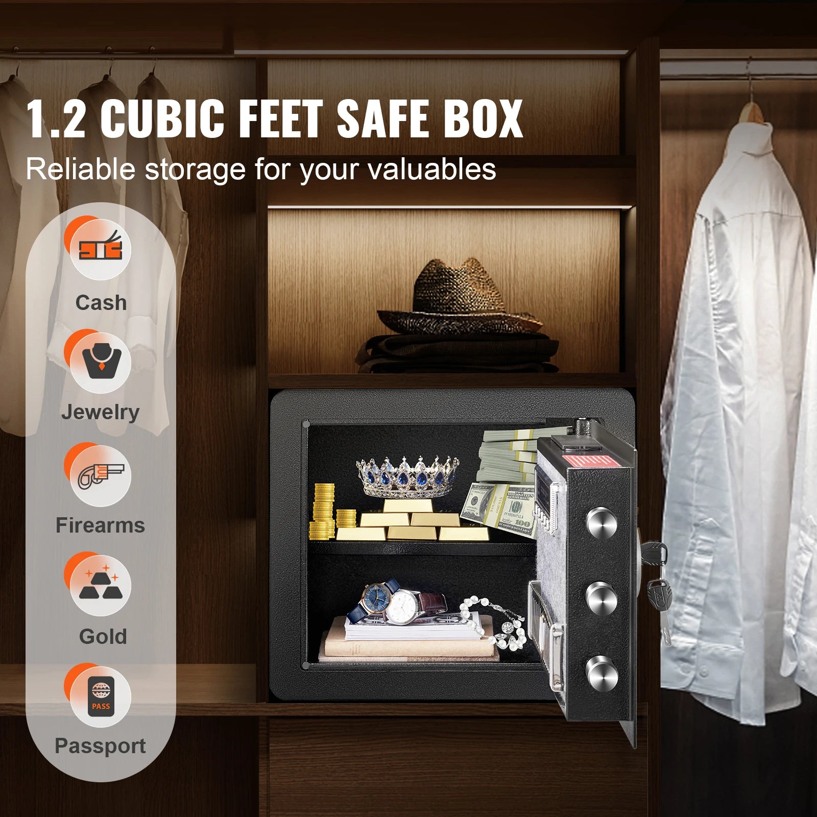 SucceBuy 1.2/0.5 Cubbic Fit Electronic Safe Deposit Safe Box W/ Digital Access & Override Keys for Money Gun Jewelry Document