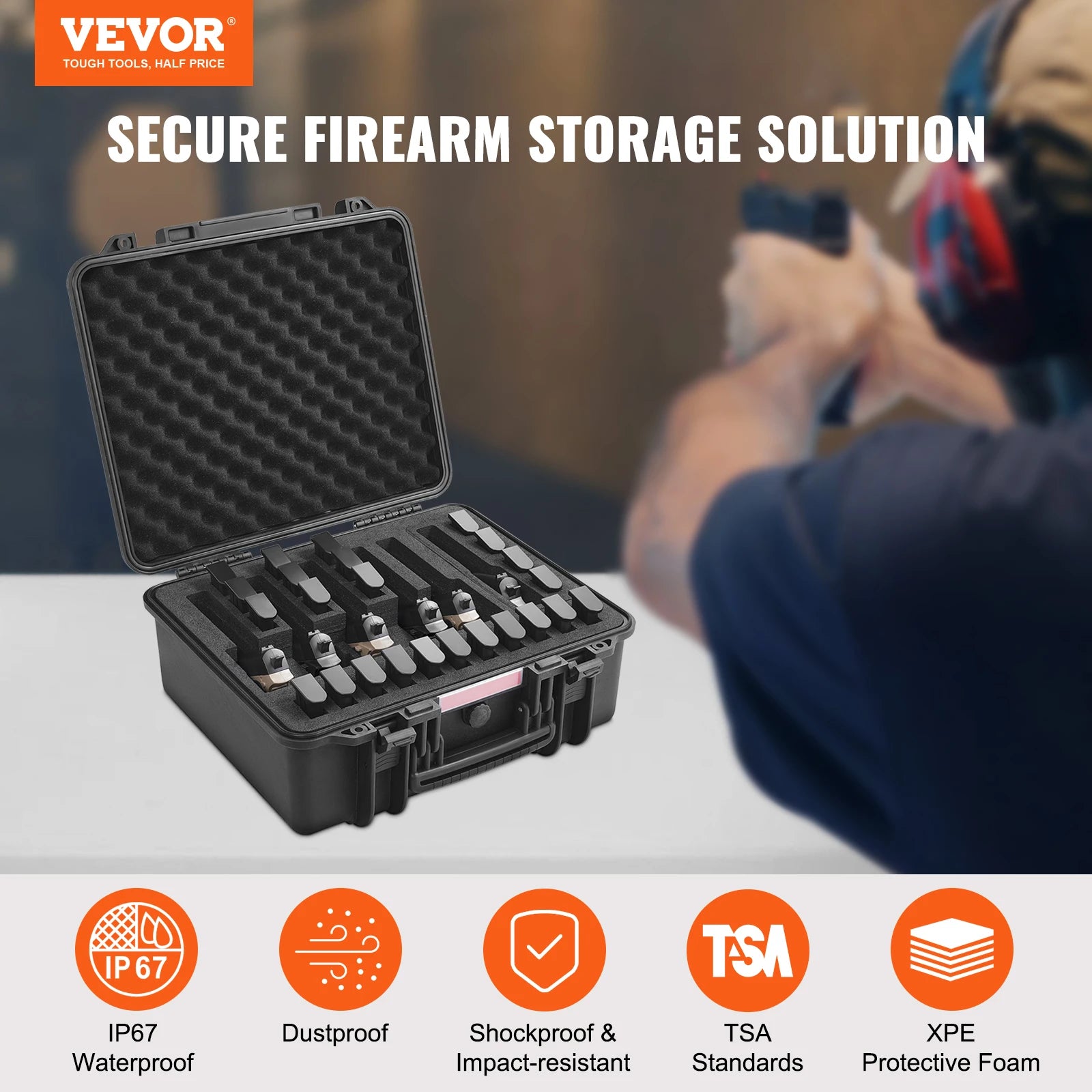 SucceBuy Hard Pistol Cases with Pre-cut PU Foam Lining Waterproof Dustproof Hard Gun Case for 1/2/5/6Pistol Lockable Pistol Case