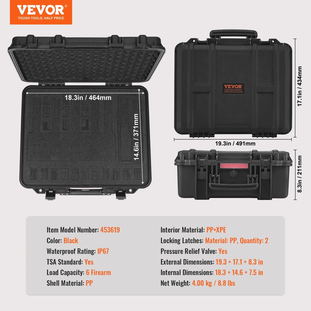 SucceBuy Hard Pistol Cases with Pre-cut PU Foam Lining Waterproof Dustproof Hard Gun Case for 1/2/5/6Pistol Lockable Pistol Case
