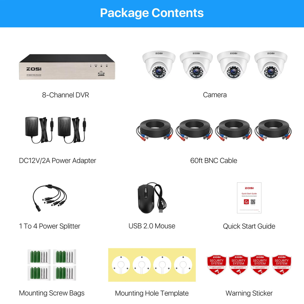 ZOSI 8CH 1080P HD Wired Security Cameras System 5MP Lite 8Channel HD-TVI DVR Recorder 4pcs 2MP Surveillance CCTV Cameras Kit