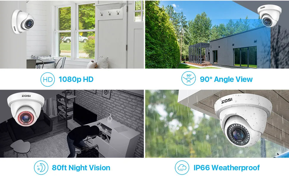 ZOSI 1080P TVI CCTV System 8CH Network TVI DVR 8PCS 2MP Weatherproof Home Security Camera System Wired Surveillance DVR Kit