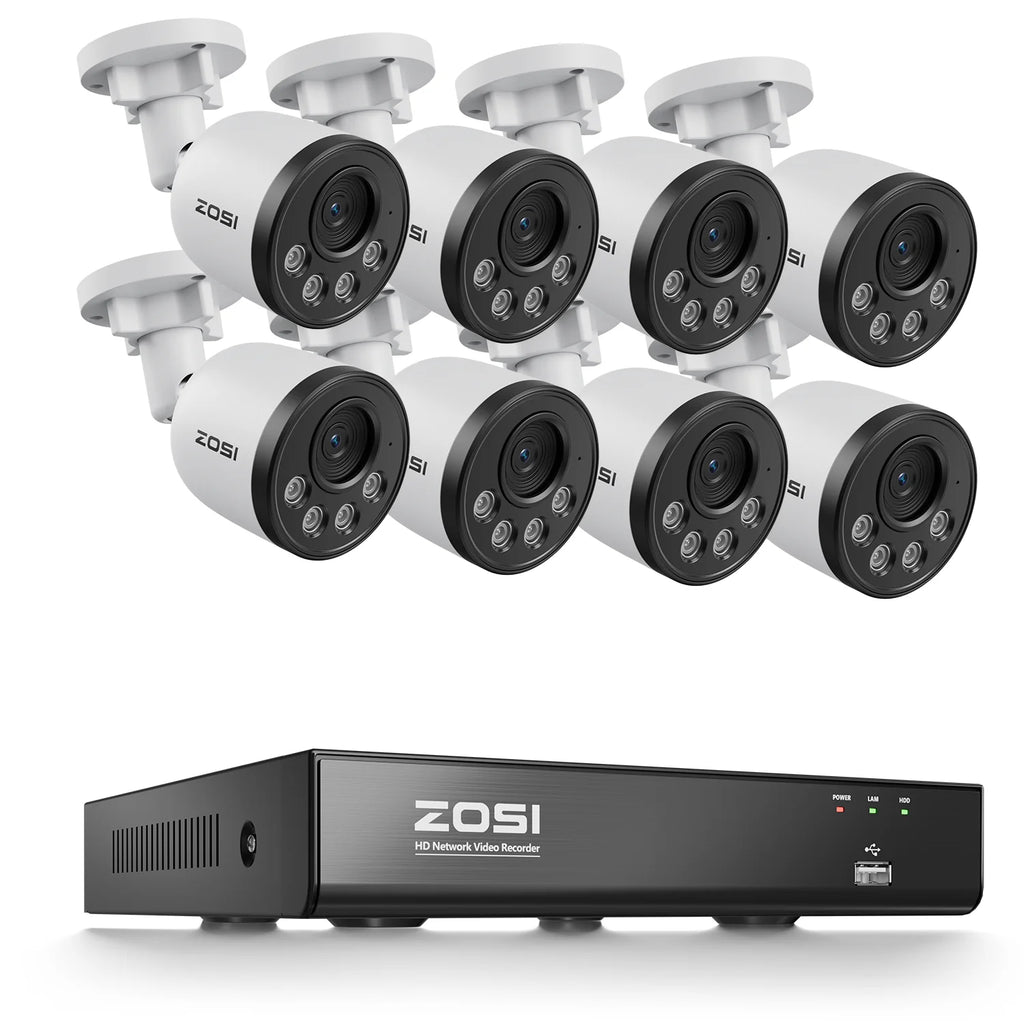 ZOSI 4K PoE NVR Security Camera System 8MP Weatherproof Wired PoE Cameras H.265+ 4K/8MP 8CH CCTV NVR for Home 24/7 Surveillance