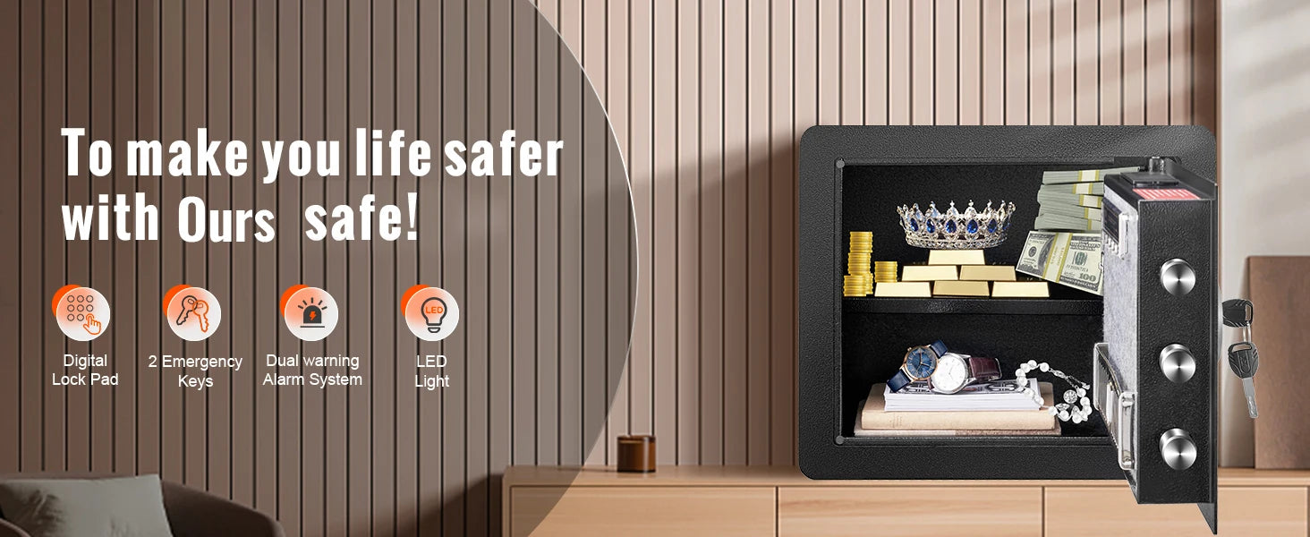 SucceBuy 1.2/0.5 Cubbic Fit Electronic Safe Deposit Safe Box W/ Digital Access & Override Keys for Money Gun Jewelry Document