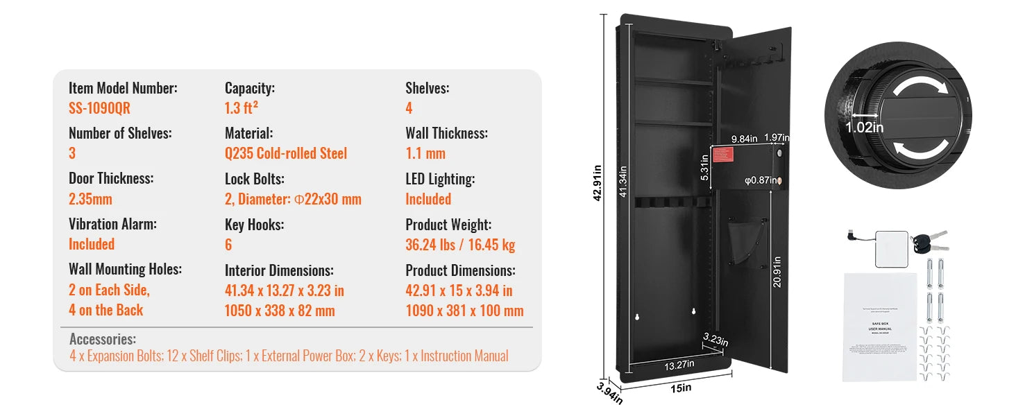 SucceBuy Tall Wall Safe 3/4-Tier Hidden Wall Safe w/ Keypad Q235 Cold-Rolled Steel In Wall Safe for Money Jewelry Passport Home