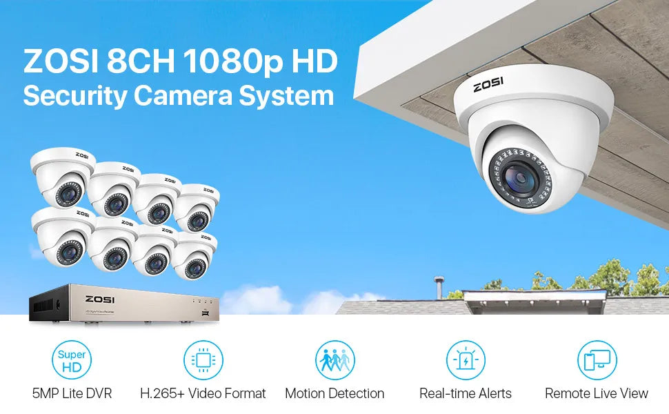 ZOSI 1080P TVI CCTV System 8CH Network TVI DVR 8PCS 2MP Weatherproof Home Security Camera System Wired Surveillance DVR Kit