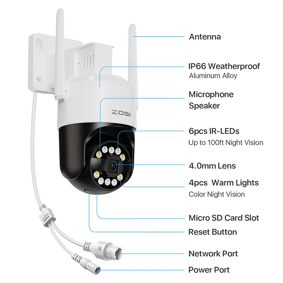 ZOSI C296 5MP/8MP PTZ WiFi 6 Camera Person Vehicle Package Detect Wireless CCTV Video Surveillance Cam Home Security Protection