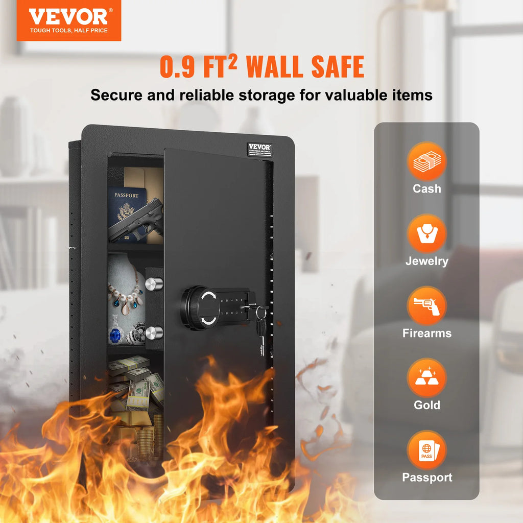 SucceBuy Tall Wall Safe 3/4-Tier Hidden Wall Safe w/ Keypad Q235 Cold-Rolled Steel In Wall Safe for Money Jewelry Passport Home