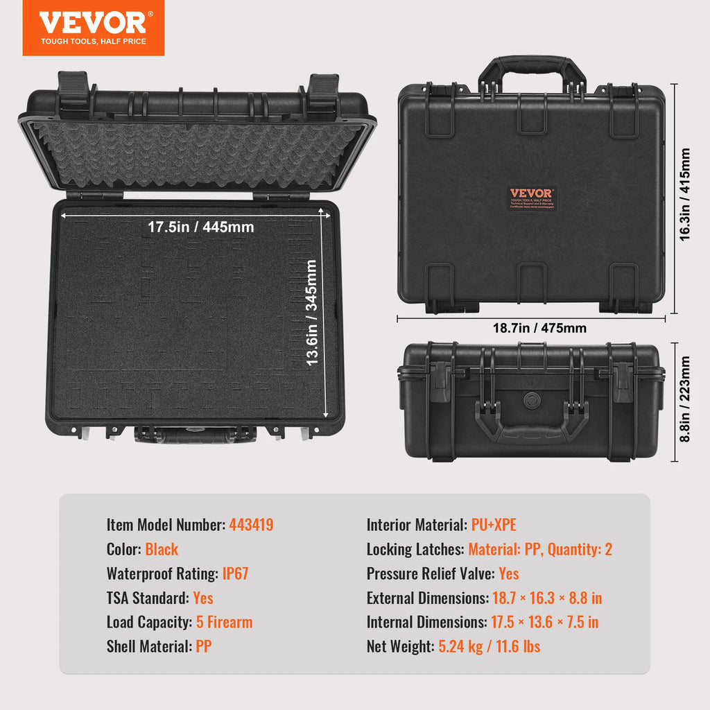 SucceBuy Hard Pistol Cases with Pre-cut PU Foam Lining Waterproof Dustproof Hard Gun Case for 1/2/5/6Pistol Lockable Pistol Case