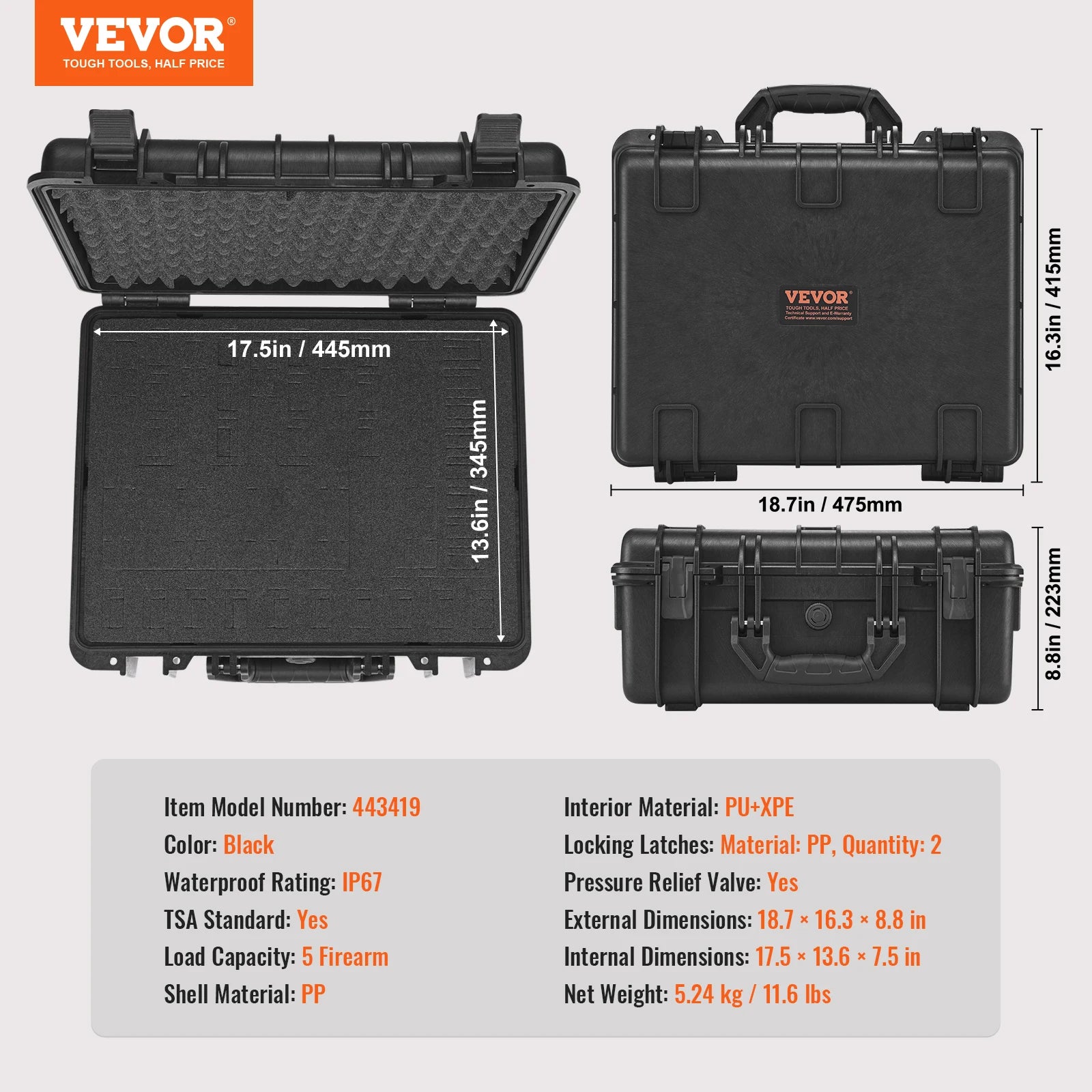 SucceBuy Hard Pistol Cases with Pre-cut PU Foam Lining Waterproof Dustproof Hard Gun Case for 1/2/5/6Pistol Lockable Pistol Case