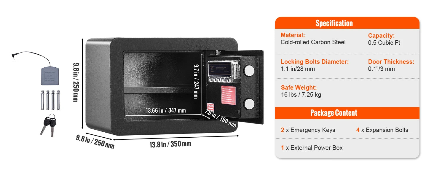 SucceBuy 1.2/0.5 Cubbic Fit Electronic Safe Deposit Safe Box W/ Digital Access & Override Keys for Money Gun Jewelry Document