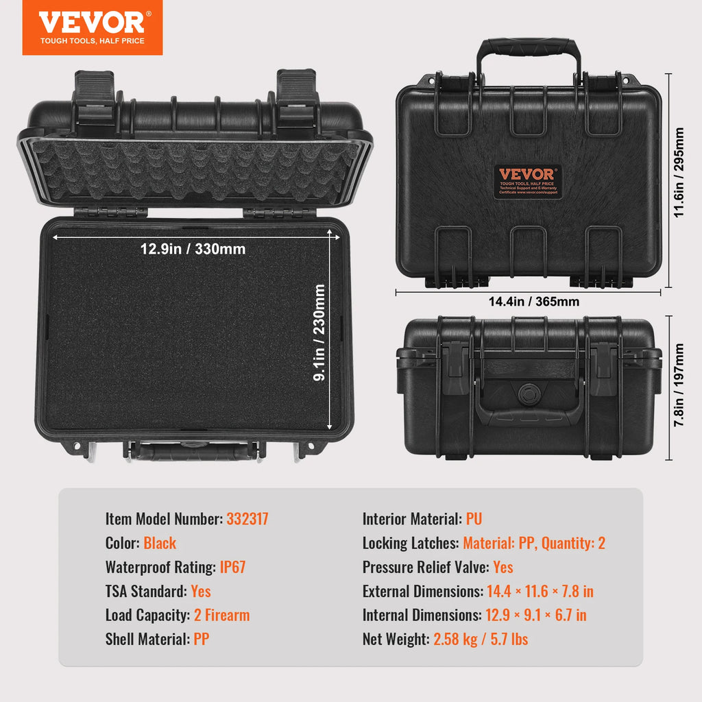 SucceBuy Hard Pistol Cases with Pre-cut PU Foam Lining Waterproof Dustproof Hard Gun Case for 1/2/5/6Pistol Lockable Pistol Case