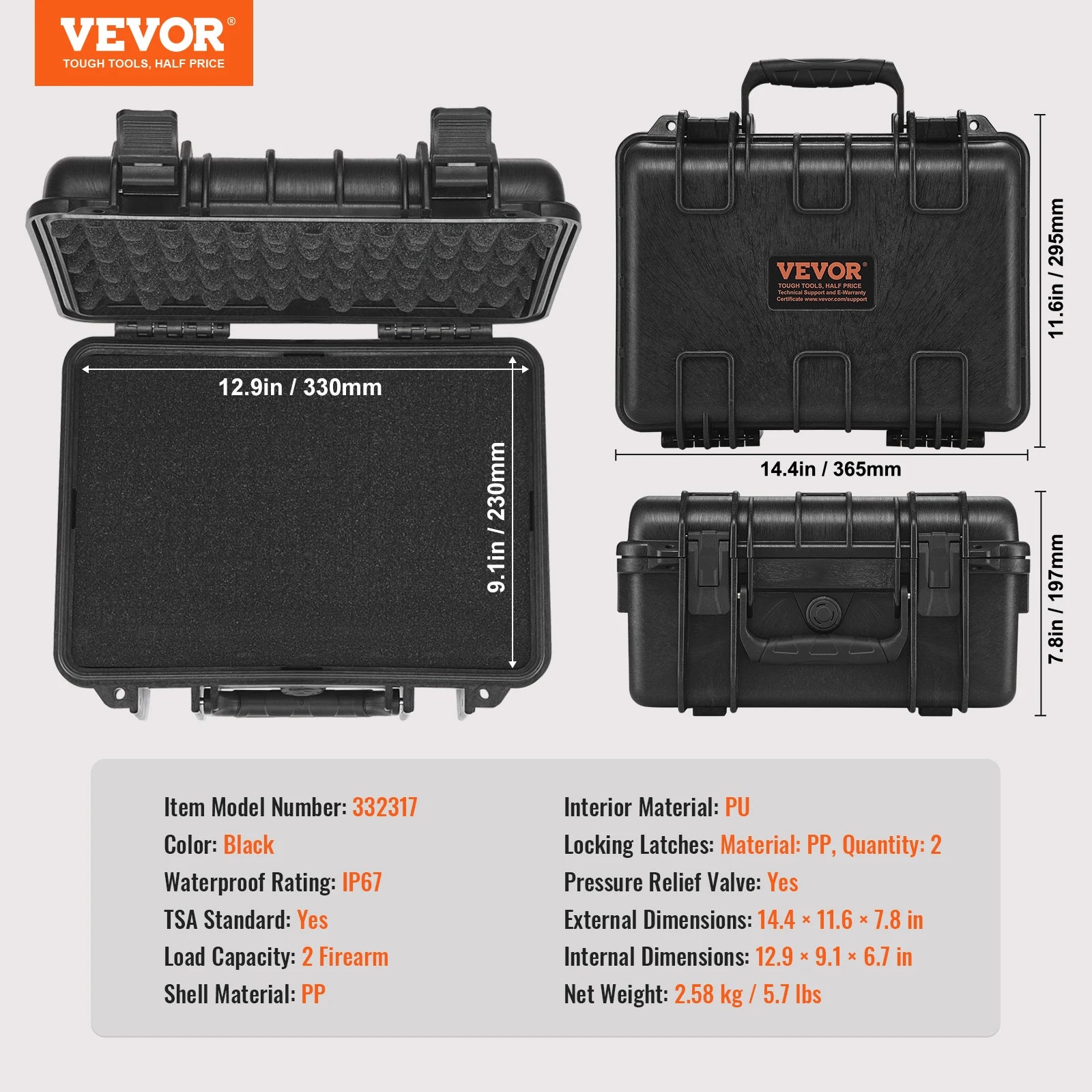 SucceBuy Hard Pistol Cases with Pre-cut PU Foam Lining Waterproof Dustproof Hard Gun Case for 1/2/5/6Pistol Lockable Pistol Case