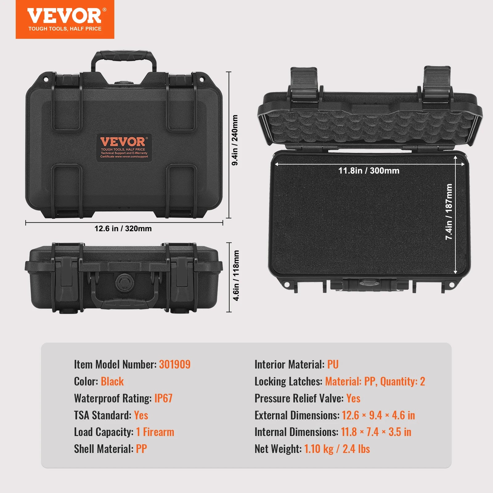 SucceBuy Hard Pistol Cases with Pre-cut PU Foam Lining Waterproof Dustproof Hard Gun Case for 1/2/5/6Pistol Lockable Pistol Case