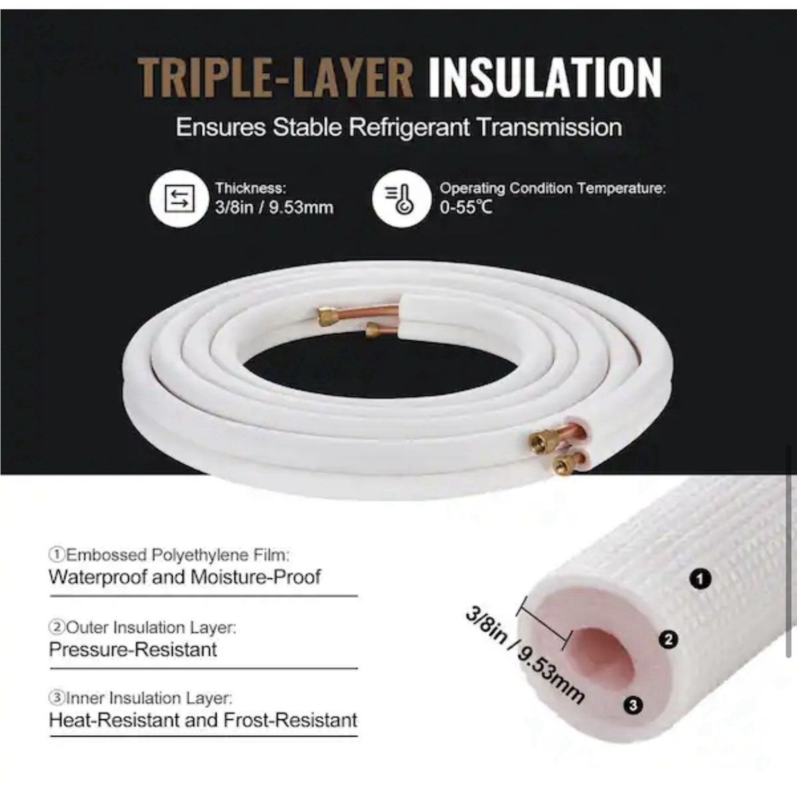 VEVOR 25 ft. Mini Split Line Set 1/4 in. and 1/2 in. O.D Copper Pipes Tubing