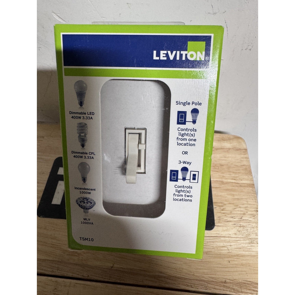 Leviton TSM10 White Toggle Slide Dimmer Switch 1000W Incandescent NEW