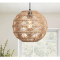 1-Light Rattan Pendant Light Woven Natural Shade Matte Black - Open Box
