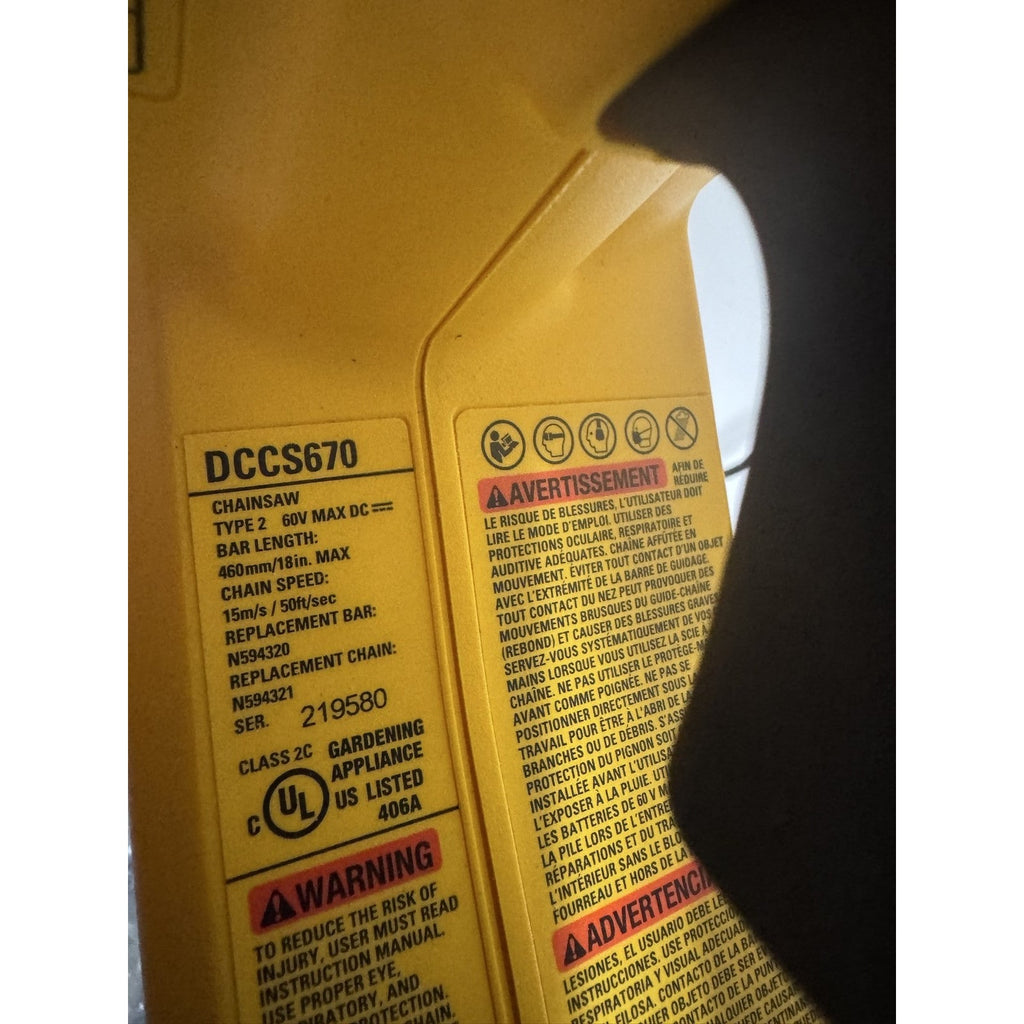 DeWalt FLEXVOLT 60V MAX 16 in Brushless Chainsaw DCCS670 Tool Only Used