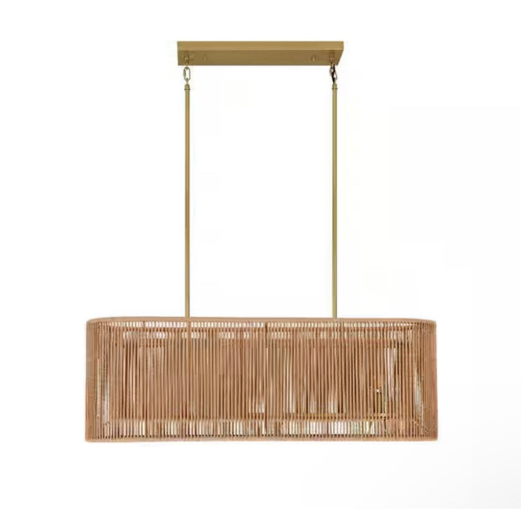PAKOKULA Boho 4-Light Painted Gold Finish Farmhouse Rectangle Chandelier