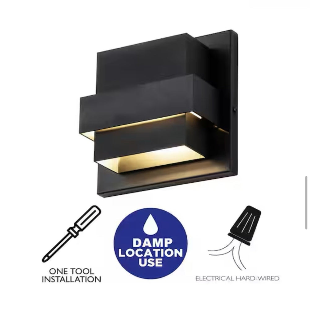 Laplusbelle 2-Light LED Wall Lantern Sconce Matte Black LA2142-W