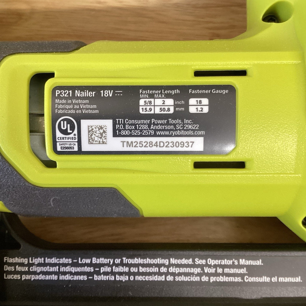 Ryobi 18V Ryobi ONE+ 18-Gauge Cordless Airstrike Brad Nailer (Tool Only) P321