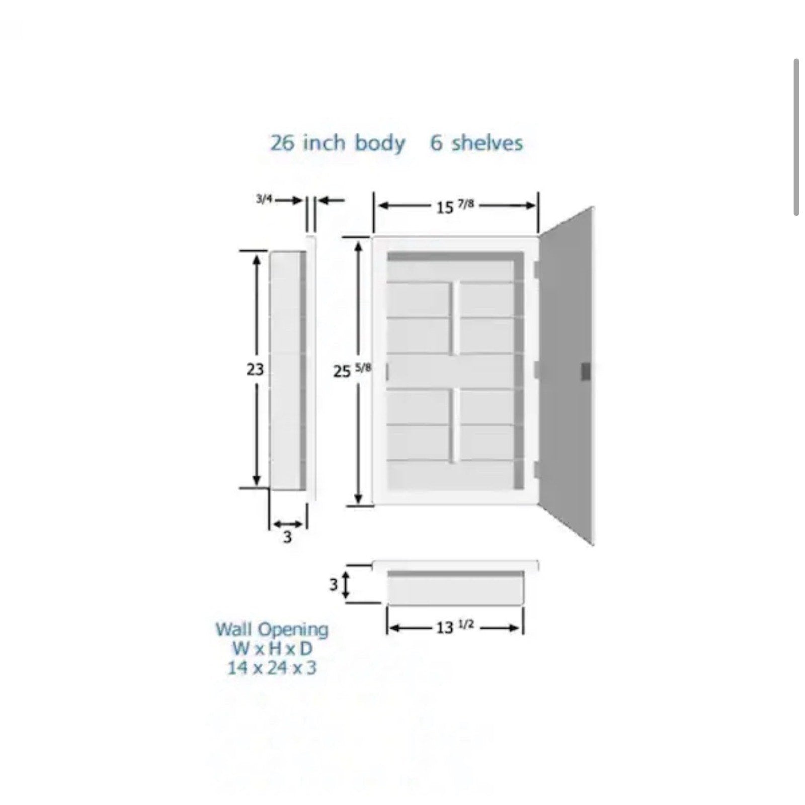 ZACA SPACECAB Vega 16.5" x 26.5" x 3-1/2" Frameless Recessed Medicine Cabinet