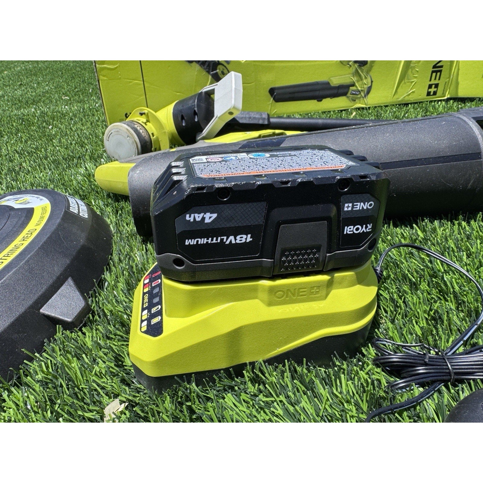 RYOBI ONE+ 18V String Trimmer/Edger, Jet Fan Blower with Battery & Charger