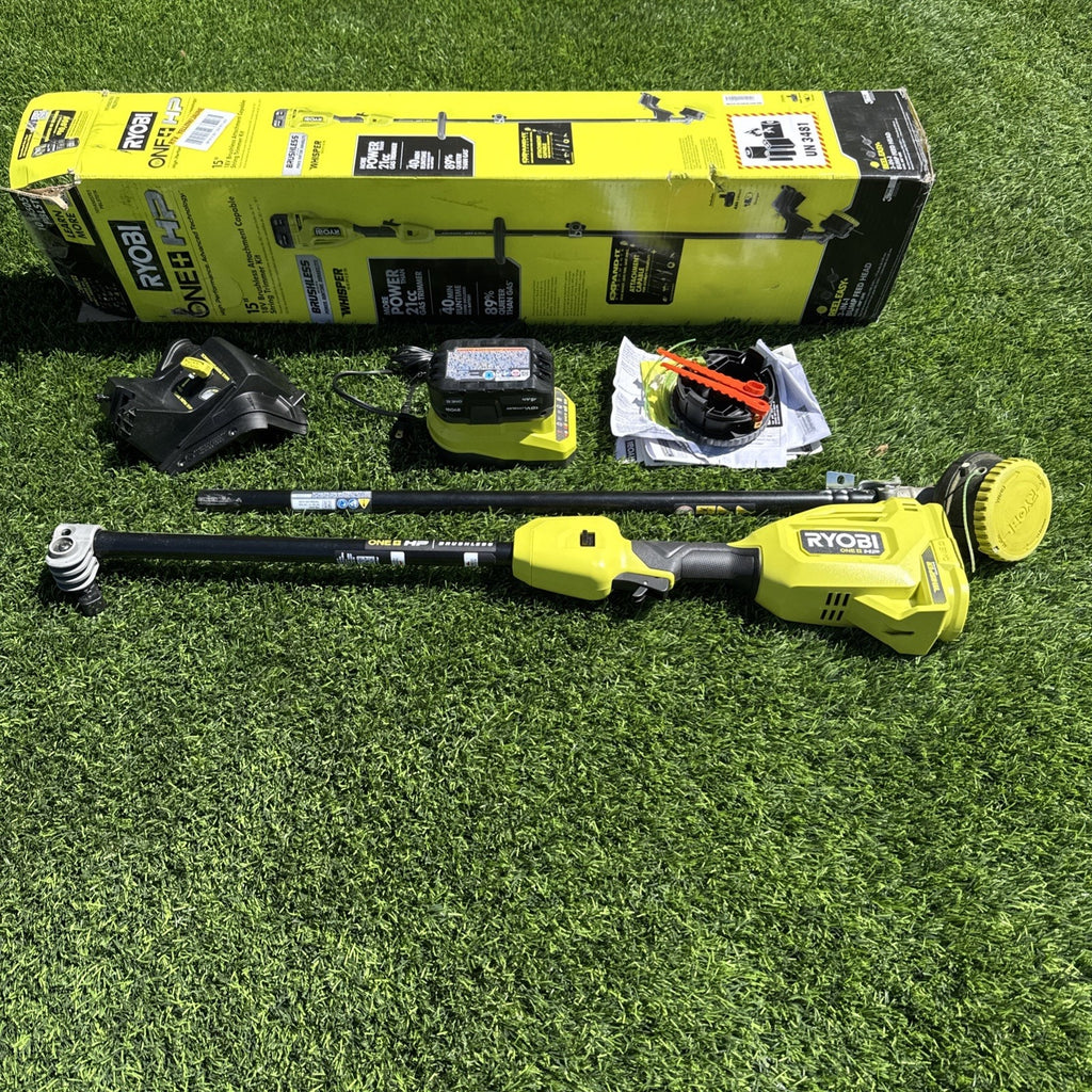 Ryobi HP 18V Brushless 15"Attachment Capable String Trimmer Kit w/4ah Battery