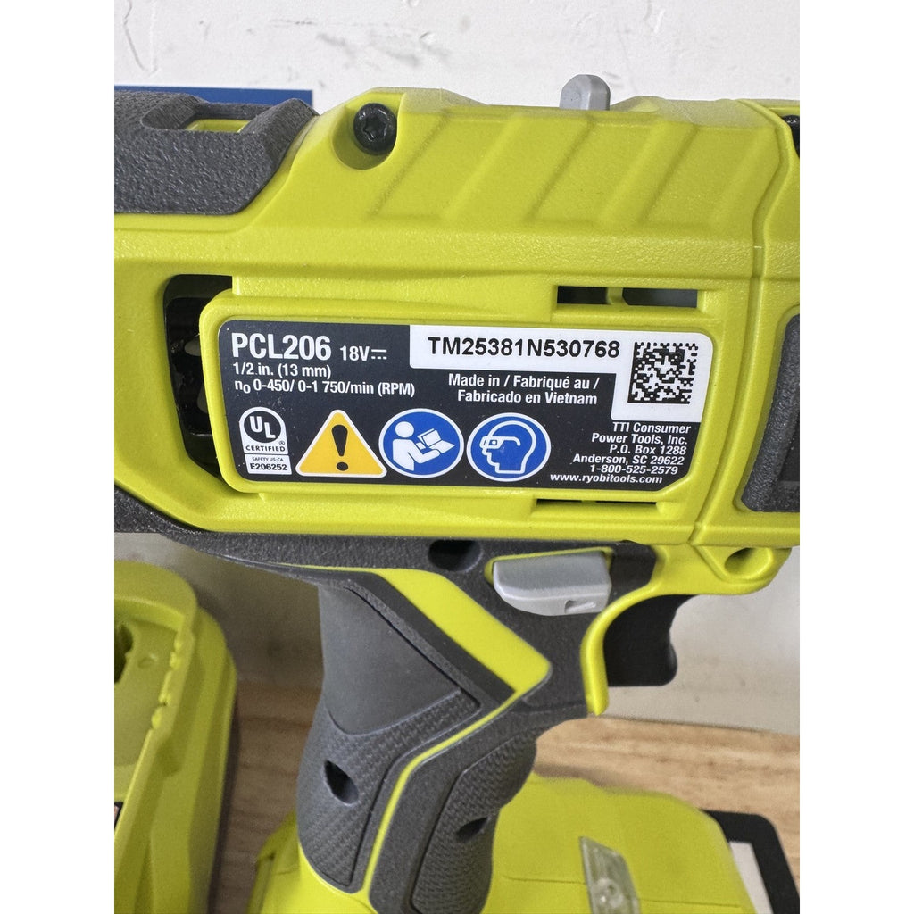 Ryobi PCL206K1 18V ONE+ 1/2 in Drill Driver Kit 1.5 Ah Battery Charger Open Box