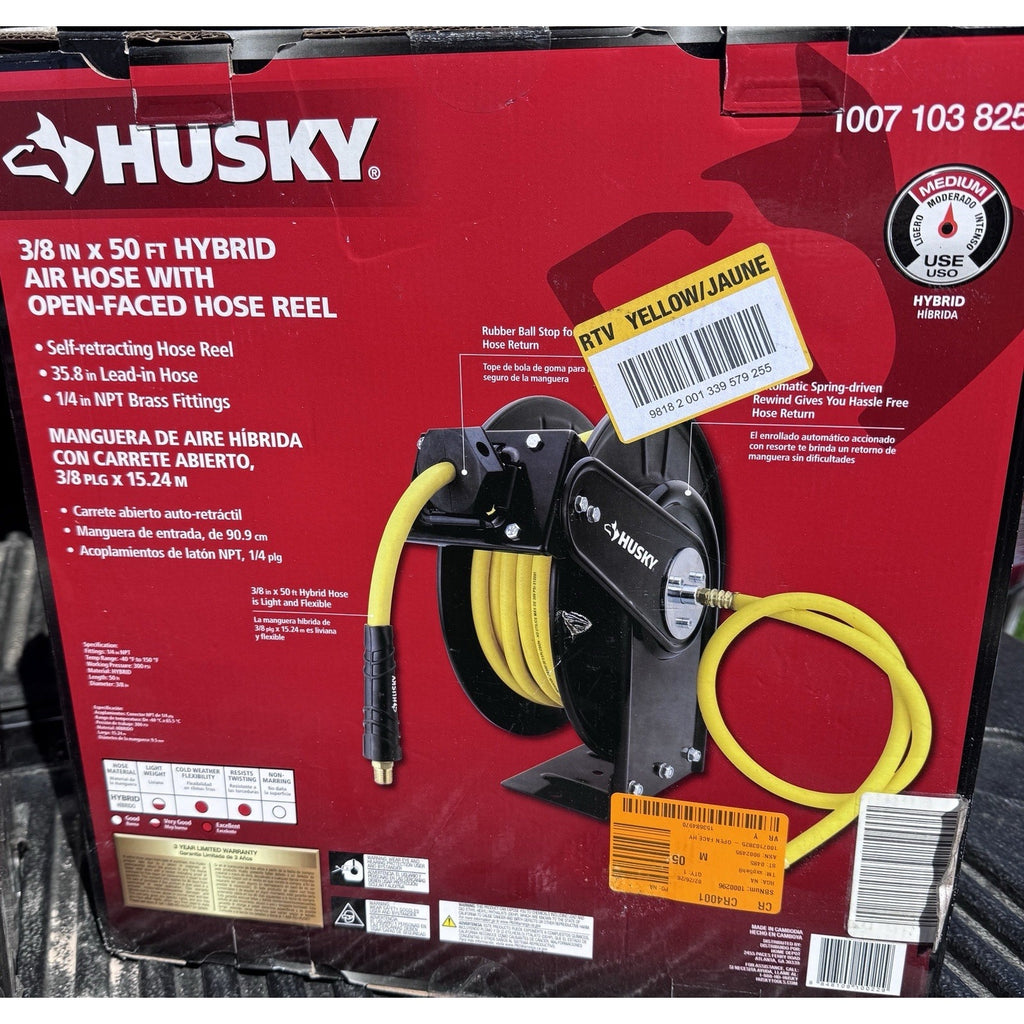 Husky 3/8 in. x 50 ft. Open Face Hybrid Hose Reel with Hose