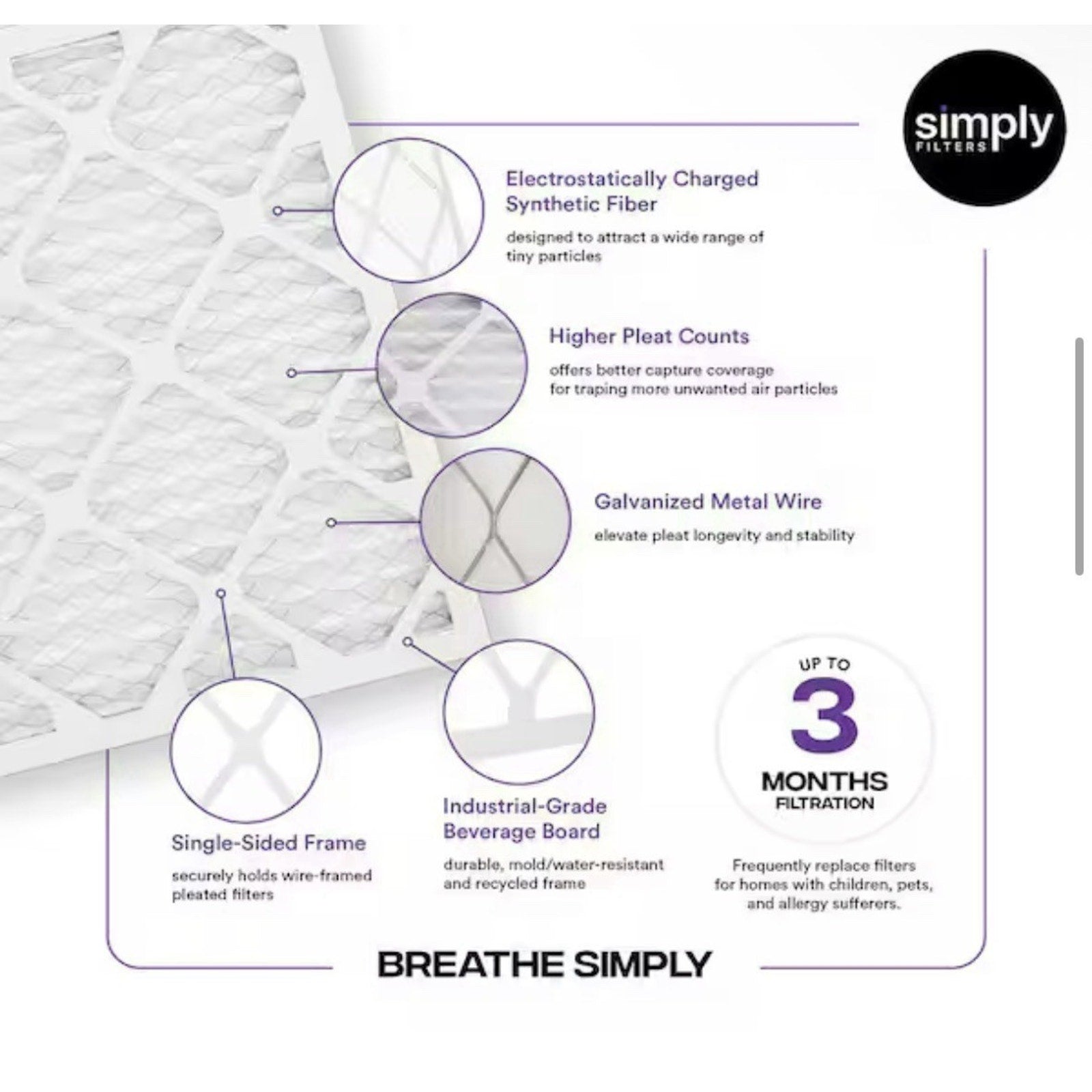 Simply 24 in. x 24 in. x 1 in. MERV 13 FPR 10-Pleated Furnace Air Filter 6 Pack