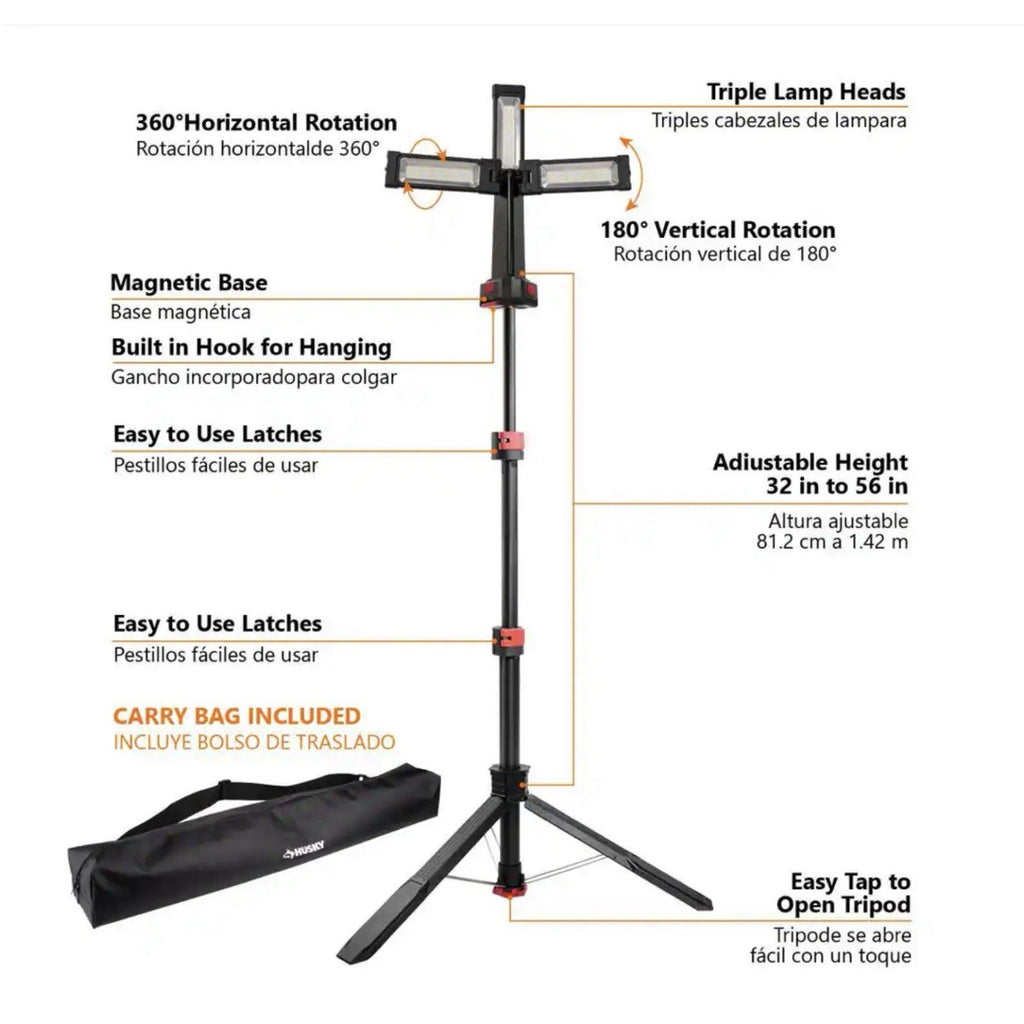Brand New! 2200 Lumen Husky Rechargeable Led Work Light W/ Tripod Removable Base